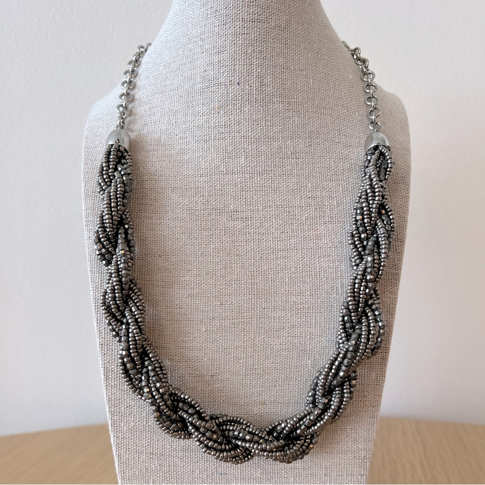 Silver Beaded Statement Necklace